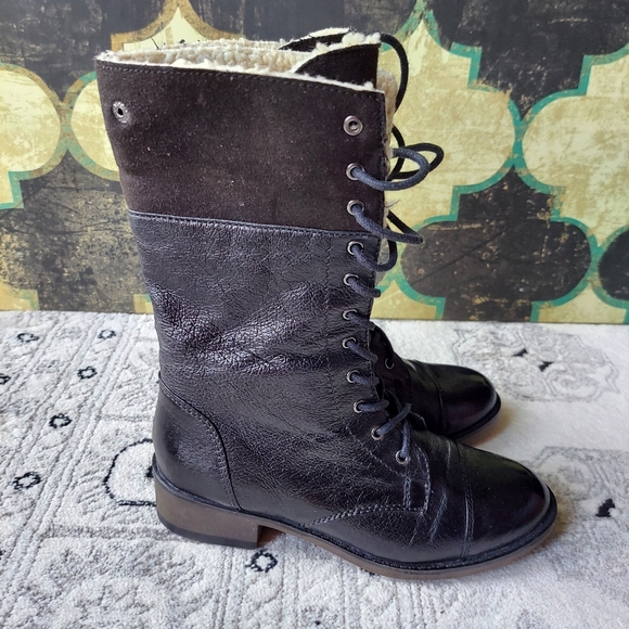 Steve Madden Leather & Faux Fur Combat Boots - Picture 2 of 9